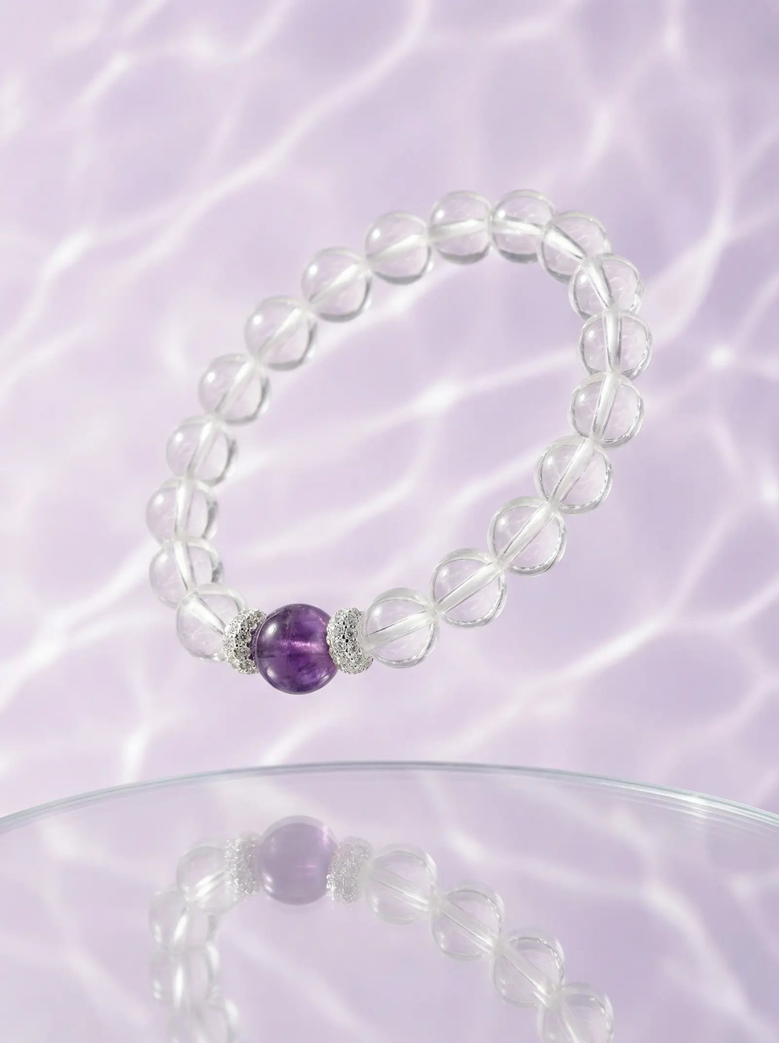 Clear Quartz & Purple Rabbit Hair Bracelet