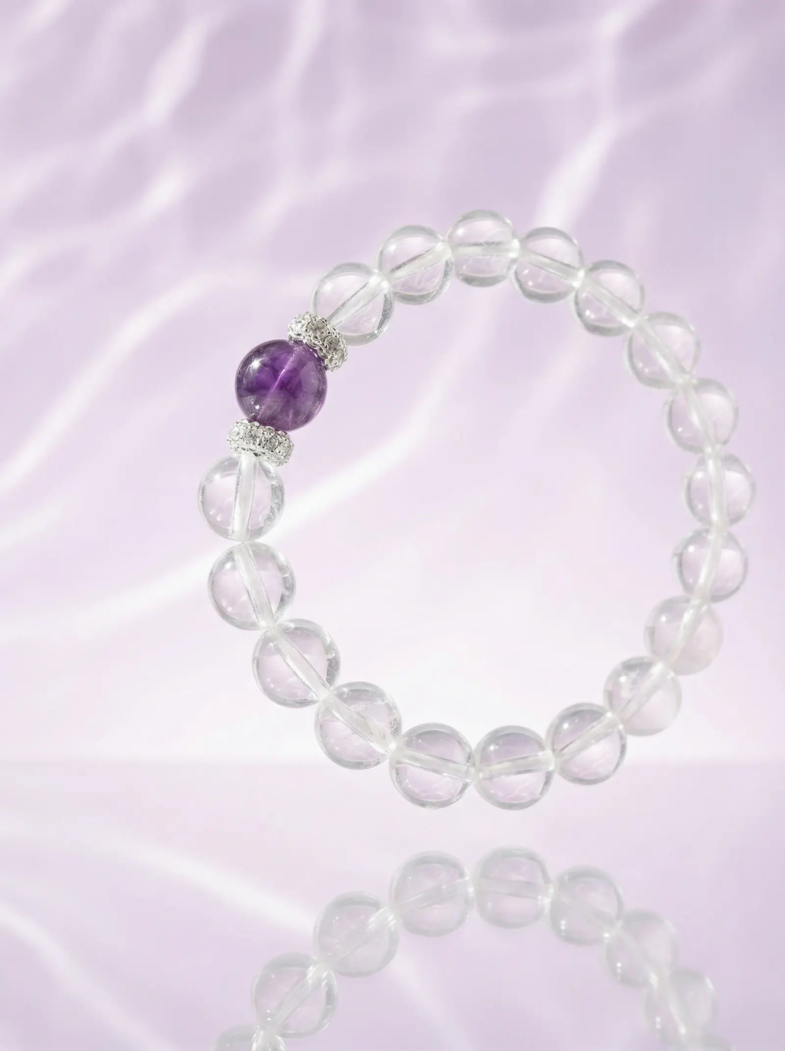 Clear Quartz & Purple Rabbit Hair Bracelet