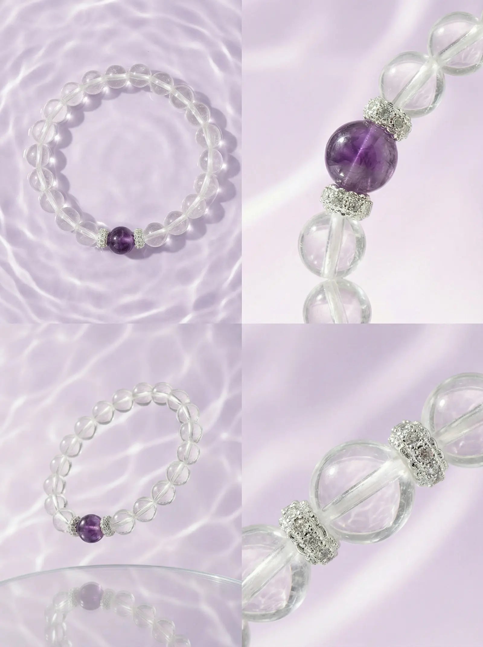 Clear Quartz & Purple Rabbit Hair Bracelet