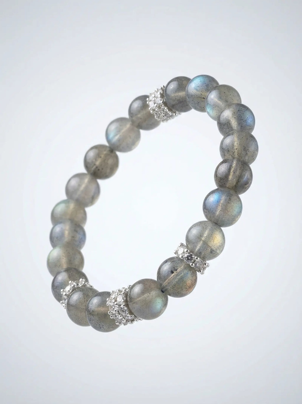 Gray Moonstone Beaded Bracelet with Silver