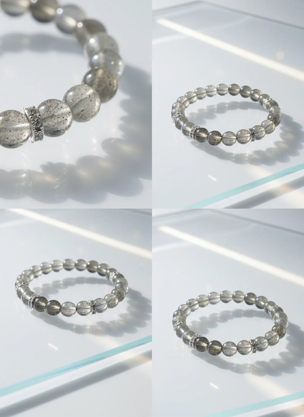 Gray Moonstone Beaded Bracelet with Silver