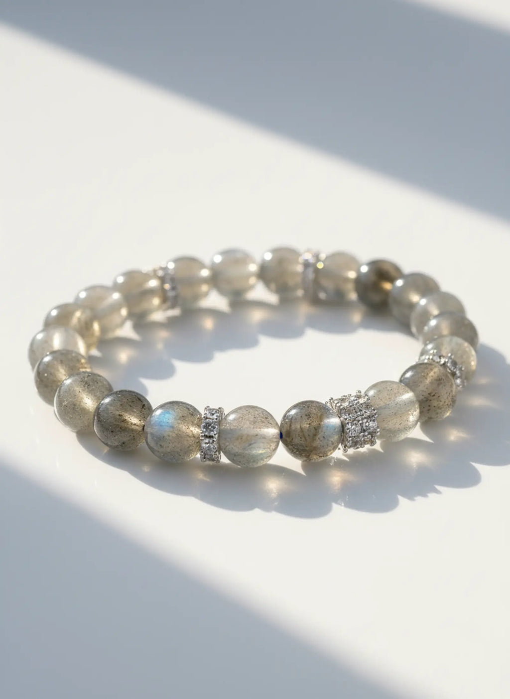 Gray Moonstone Beaded Bracelet with Silver