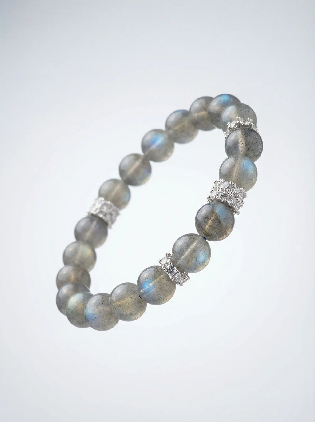 Gray Moonstone Beaded Bracelet with Silver