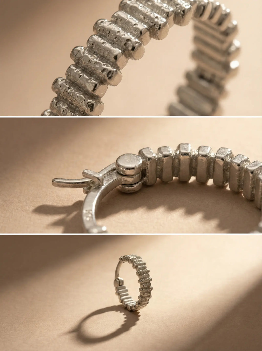 S925 Sterling Silver Textured Hoop Earrings