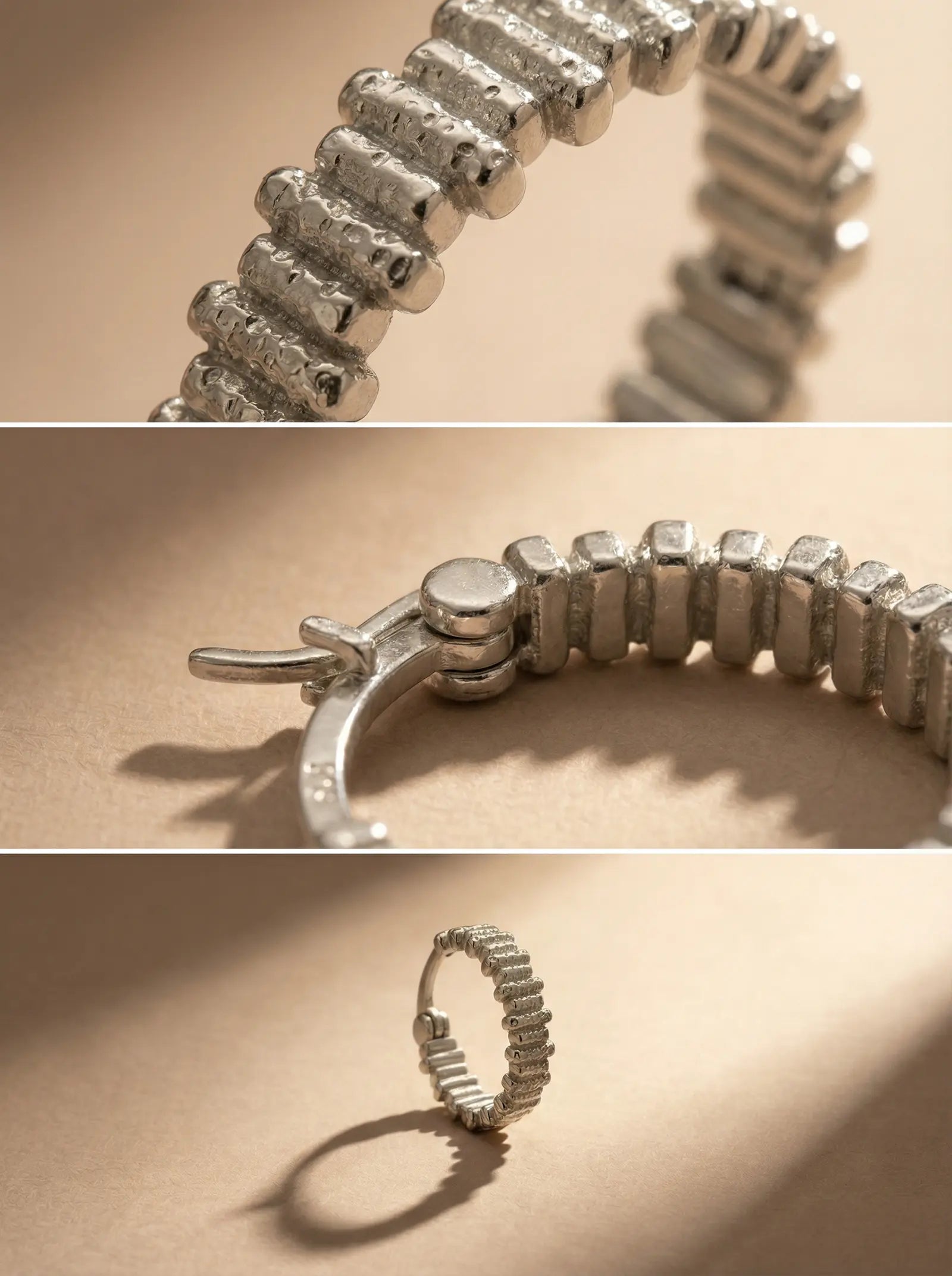 S925 Sterling Silver Textured Hoop Earrings