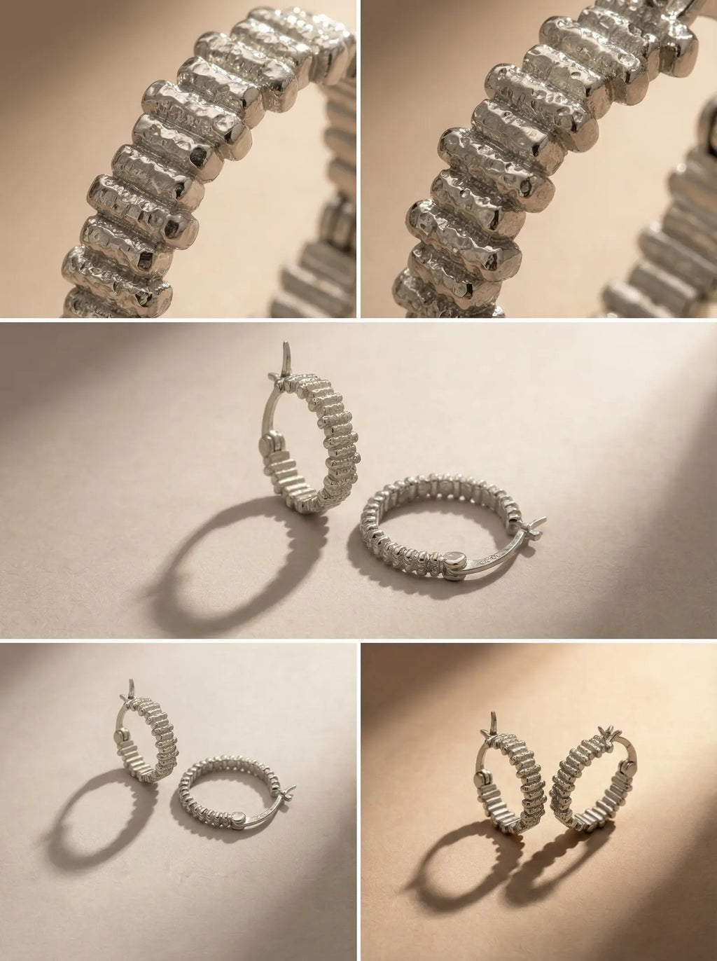 S925 Sterling Silver Textured Hoop Earrings