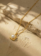 S925 Silver Vintage Square Pearl Necklace (Natural Freshwater)