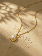 S925 Silver Vintage Square Pearl Necklace (Natural Freshwater)