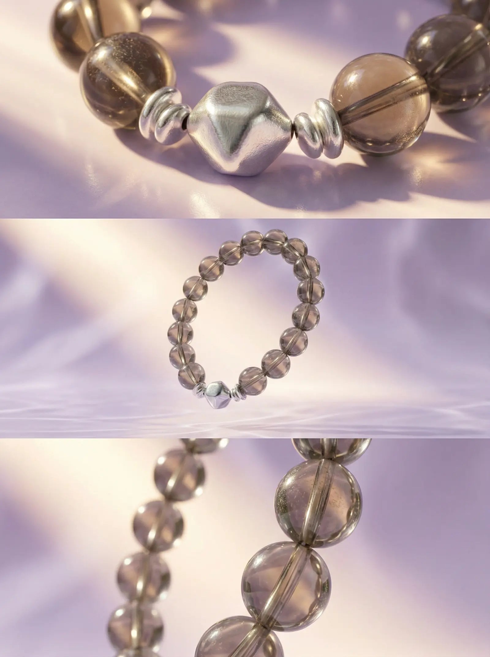 Smoky Quartz Beaded Bracelet with Silver