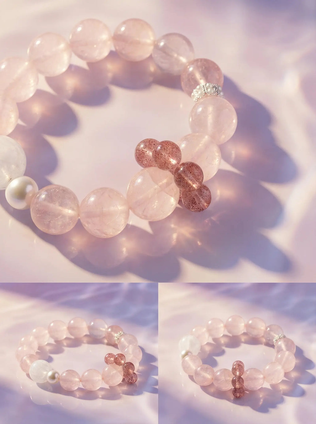 Pink Snow & Strawberry Quartz Bracelet