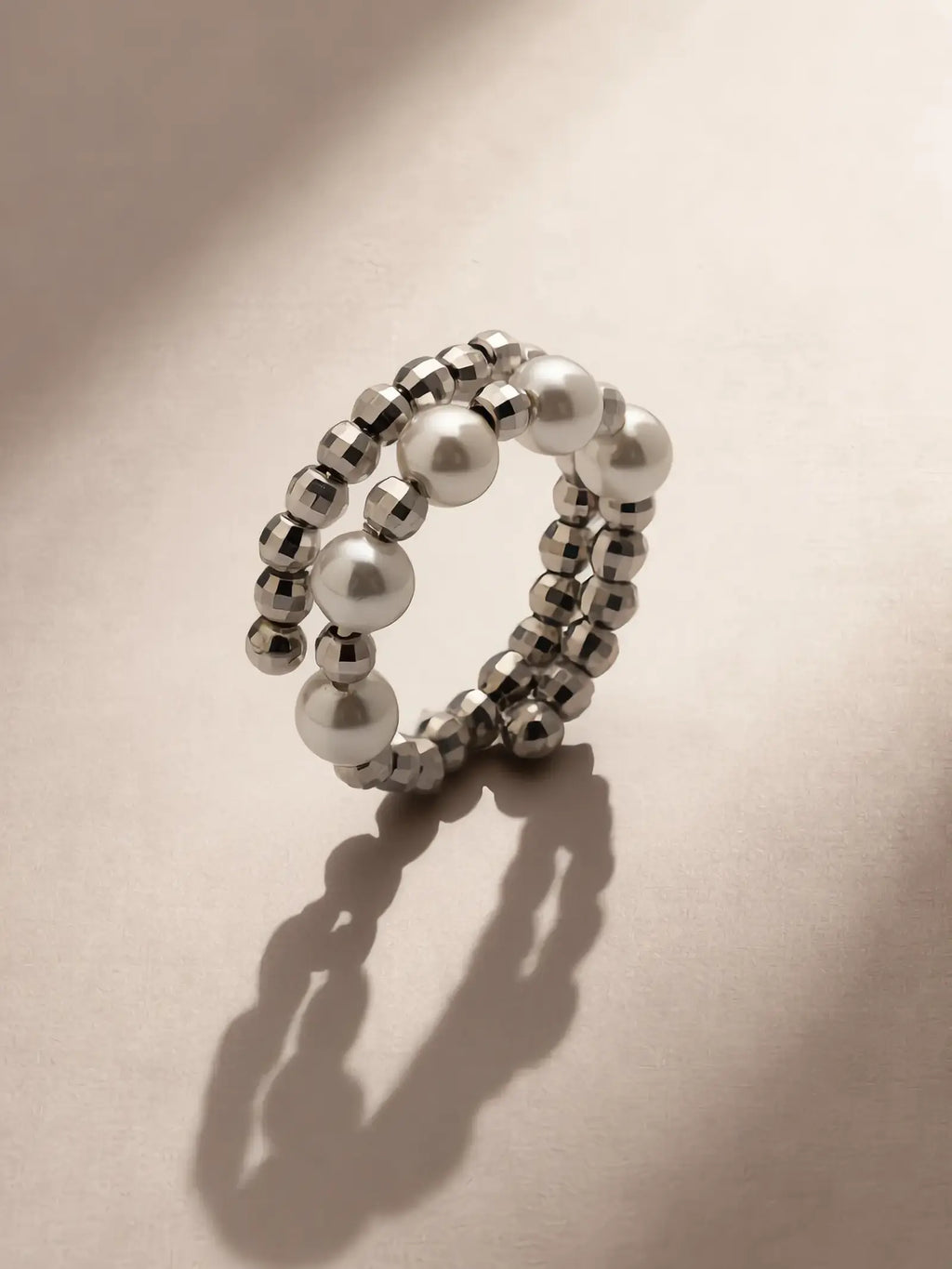 S925 Silver Stacked Pearl Ring (Adjustable)