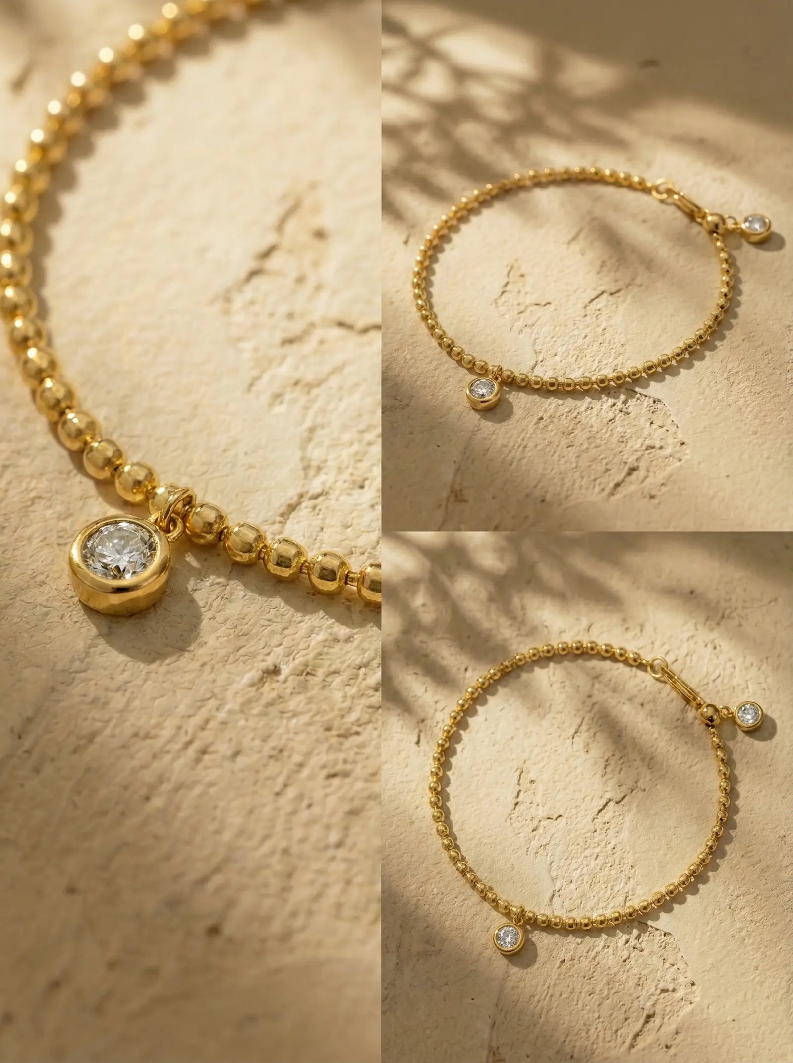 S925 Silver Bubble Laser Bead Bracelet (Gold Plated)