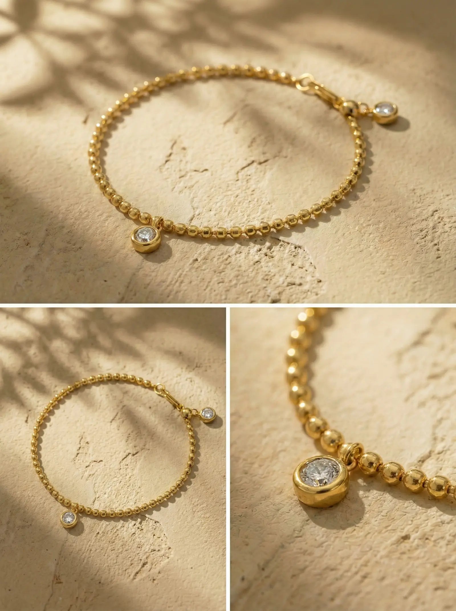 S925 Silver Bubble Laser Bead Bracelet (Gold Plated)