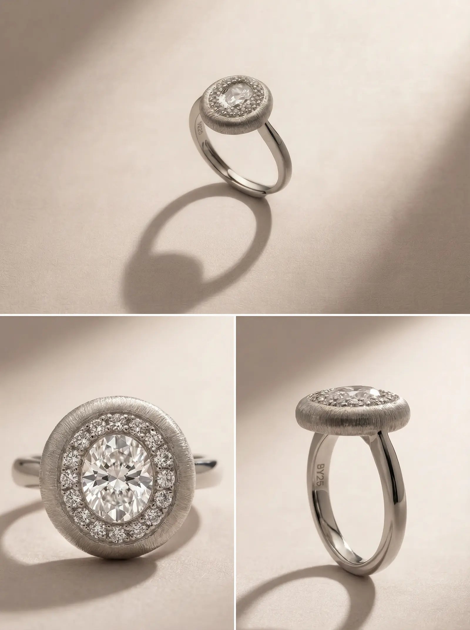 S925 Silver Brushed Oval Ring (Adjustable)