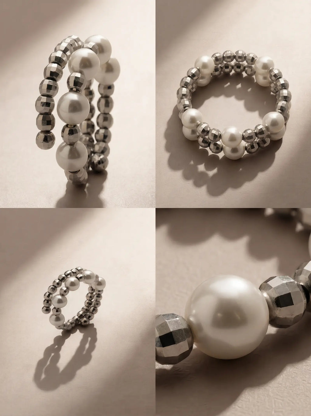S925 Silver Stacked Pearl Ring (Adjustable)