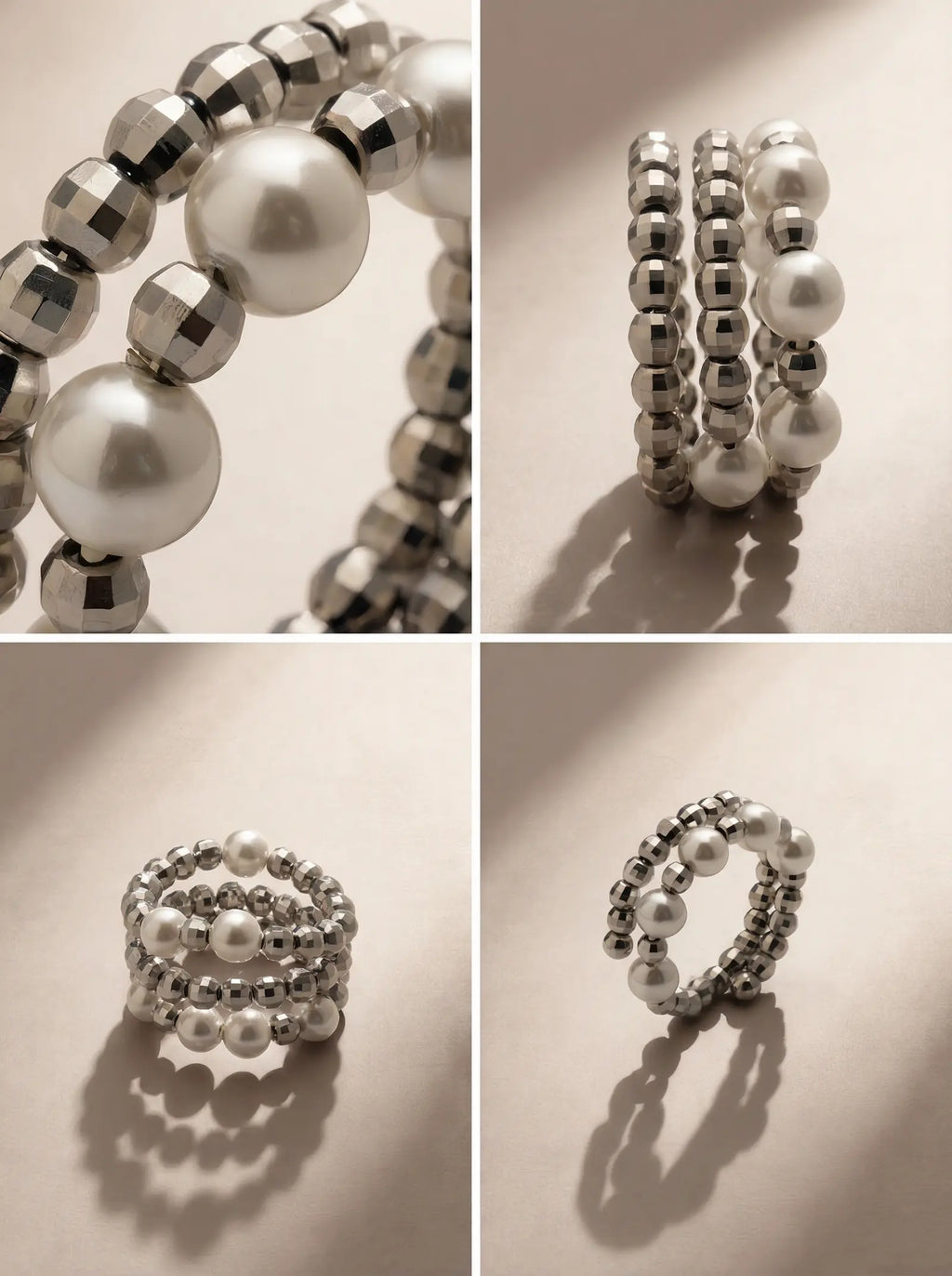S925 Silver Stacked Pearl Ring (Adjustable)