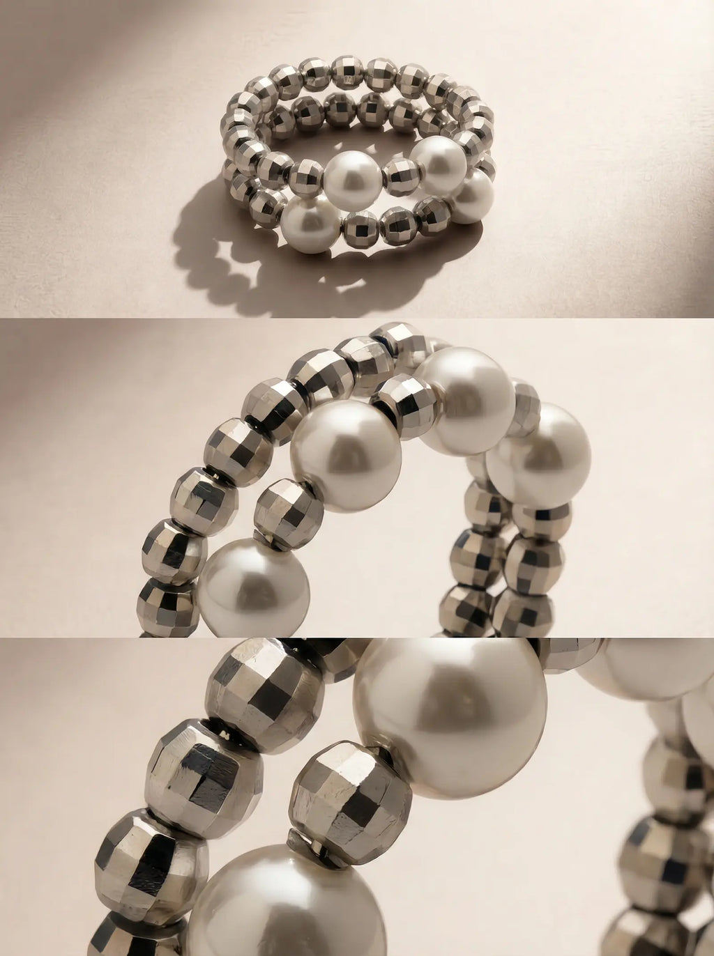 S925 Silver Stacked Pearl Ring (Adjustable)