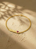 S925 Silver "Good Luck" Bar Bracelet with Red Heart