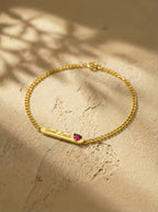 S925 Silver "Good Luck" Bar Bracelet with Red Heart