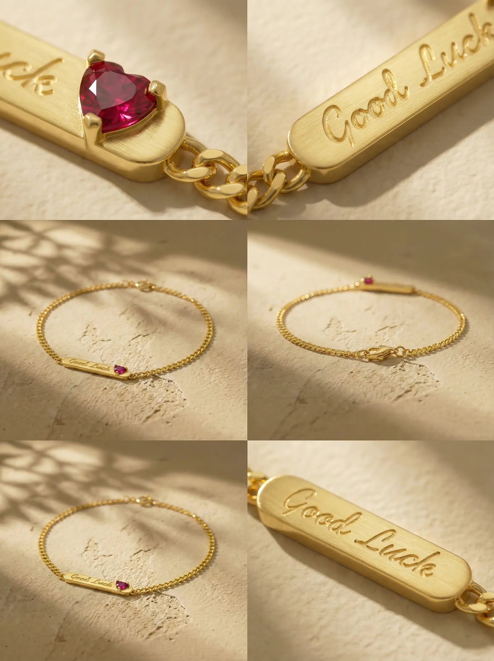 S925 Silver "Good Luck" Bar Bracelet with Red Heart