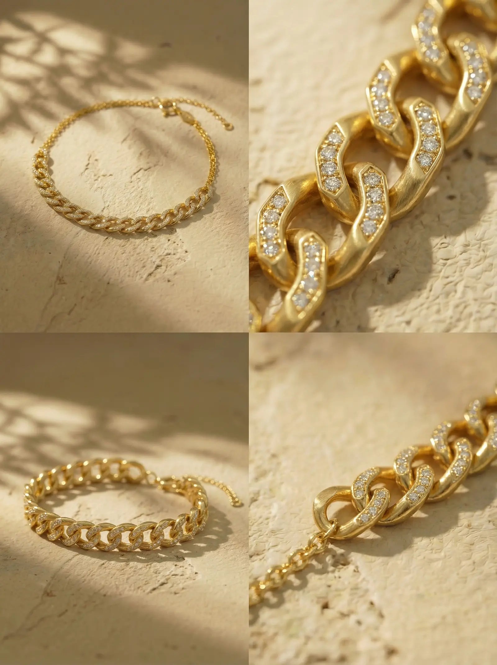 S925 Silver Pave Cuban Chain Bracelet (Gold Plated)