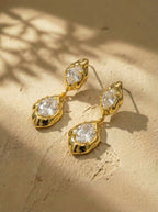 Hammered Gold Lava Earrings with Zircon