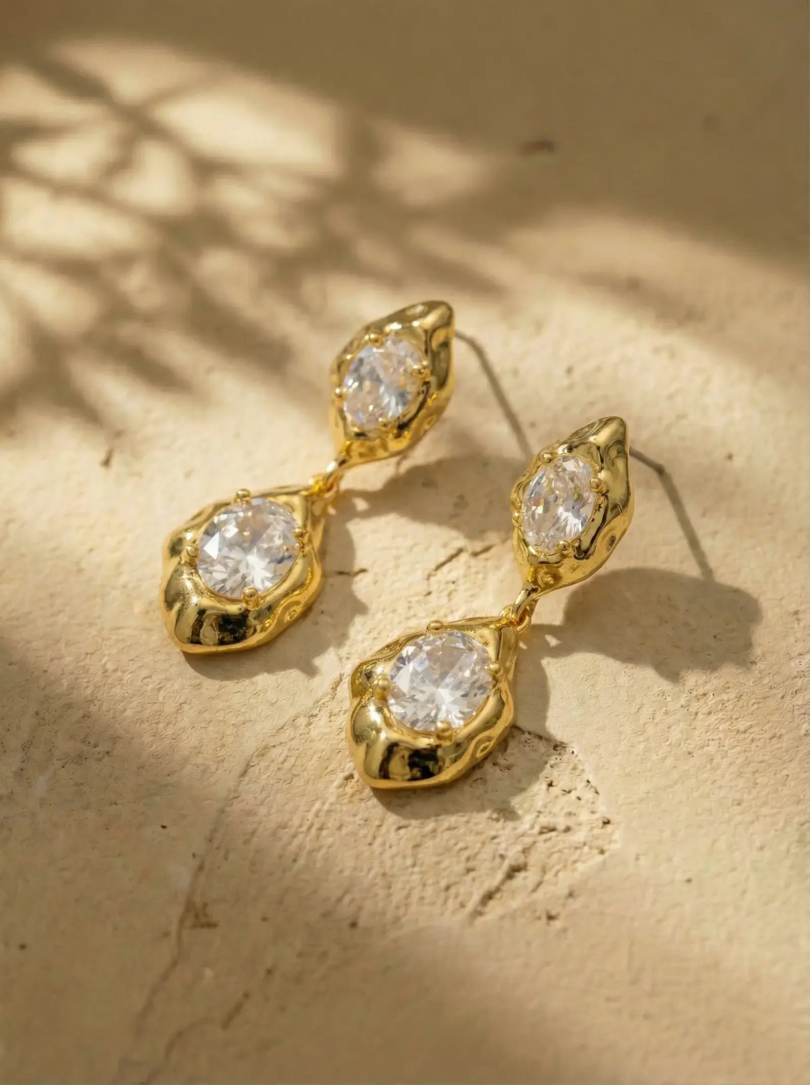 Hammered Gold Lava Earrings with Zircon