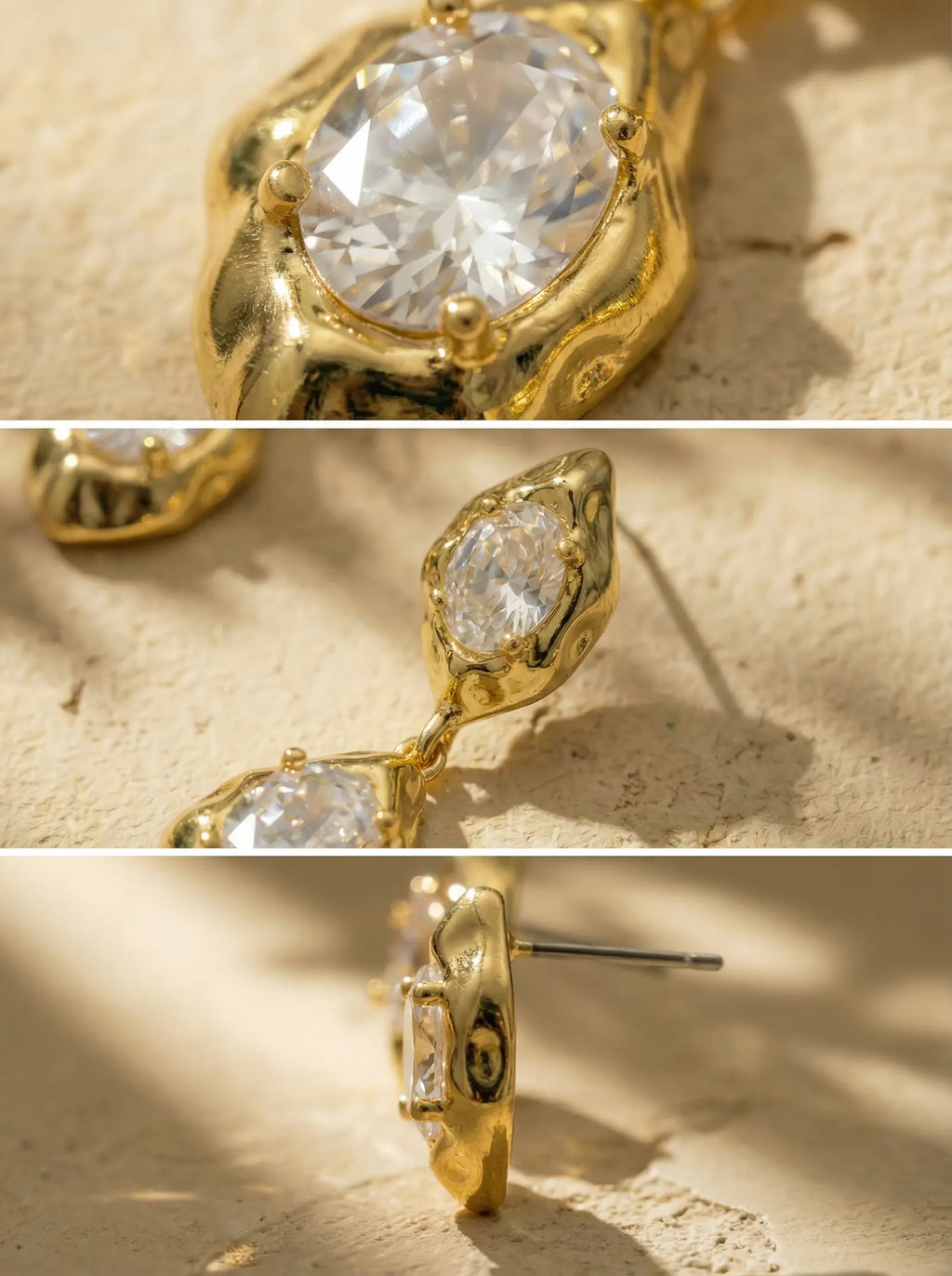 Hammered Gold Lava Earrings with Zircon