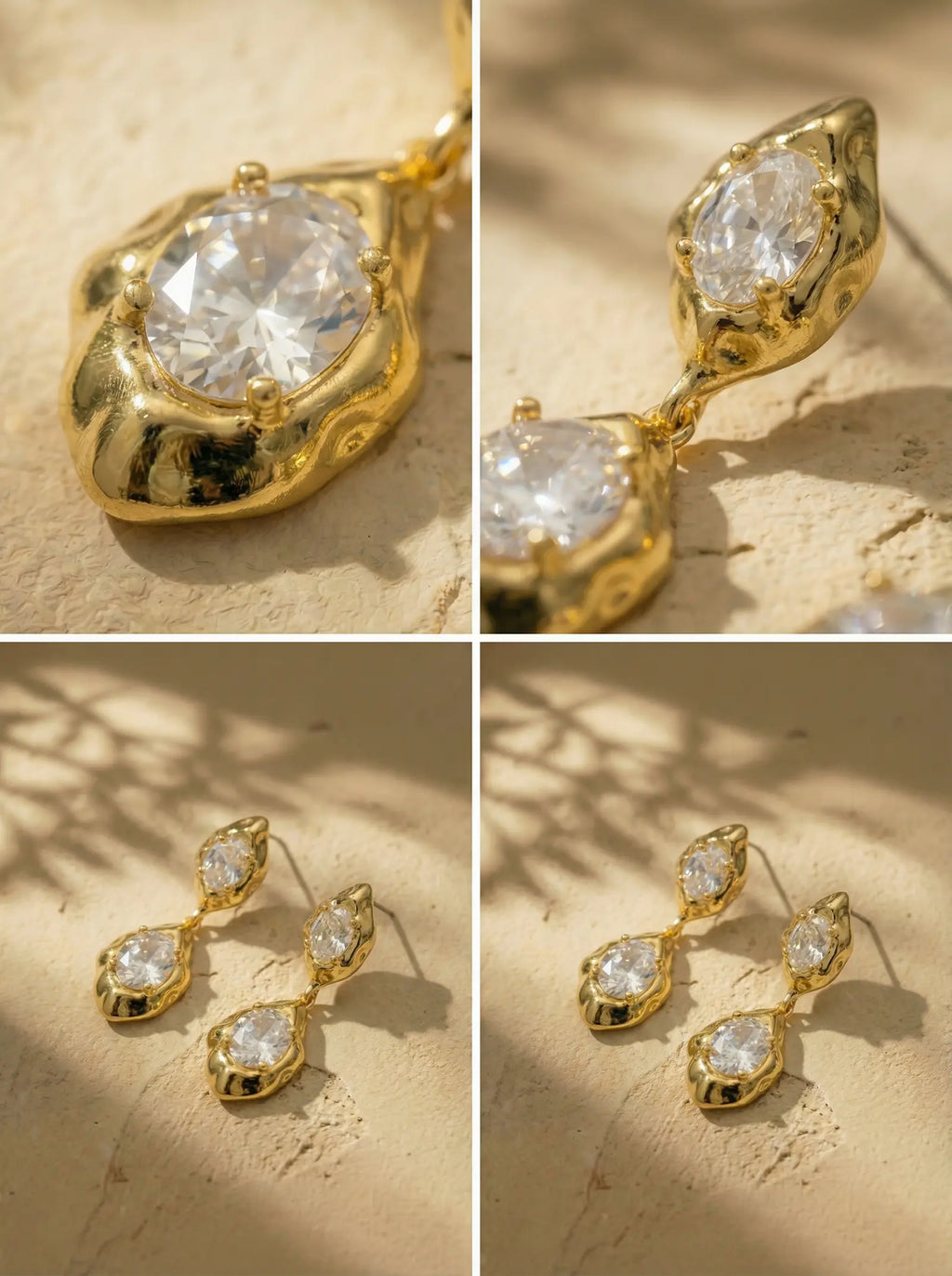Hammered Gold Lava Earrings with Zircon