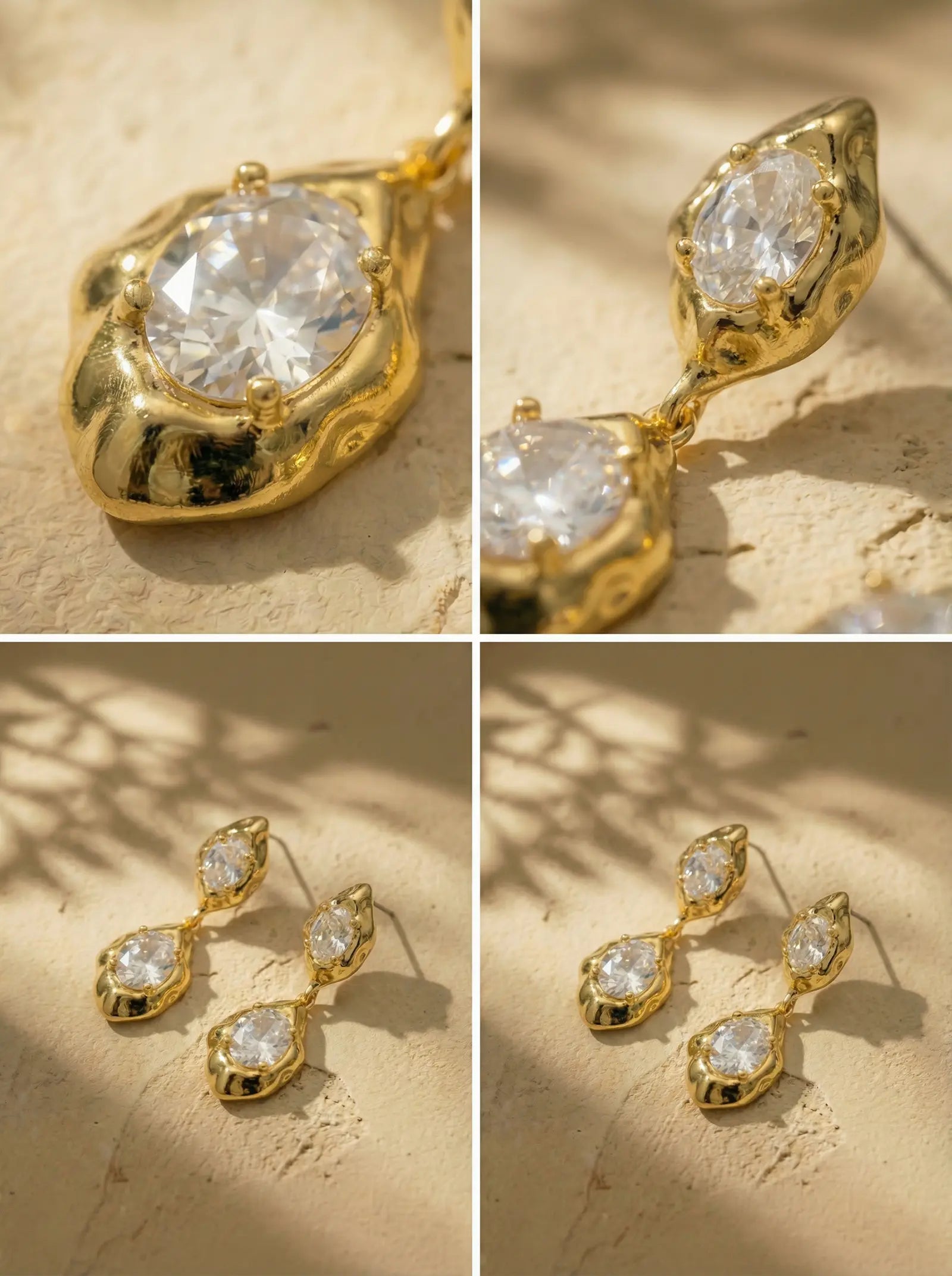 Hammered Gold Lava Earrings with Zircon
