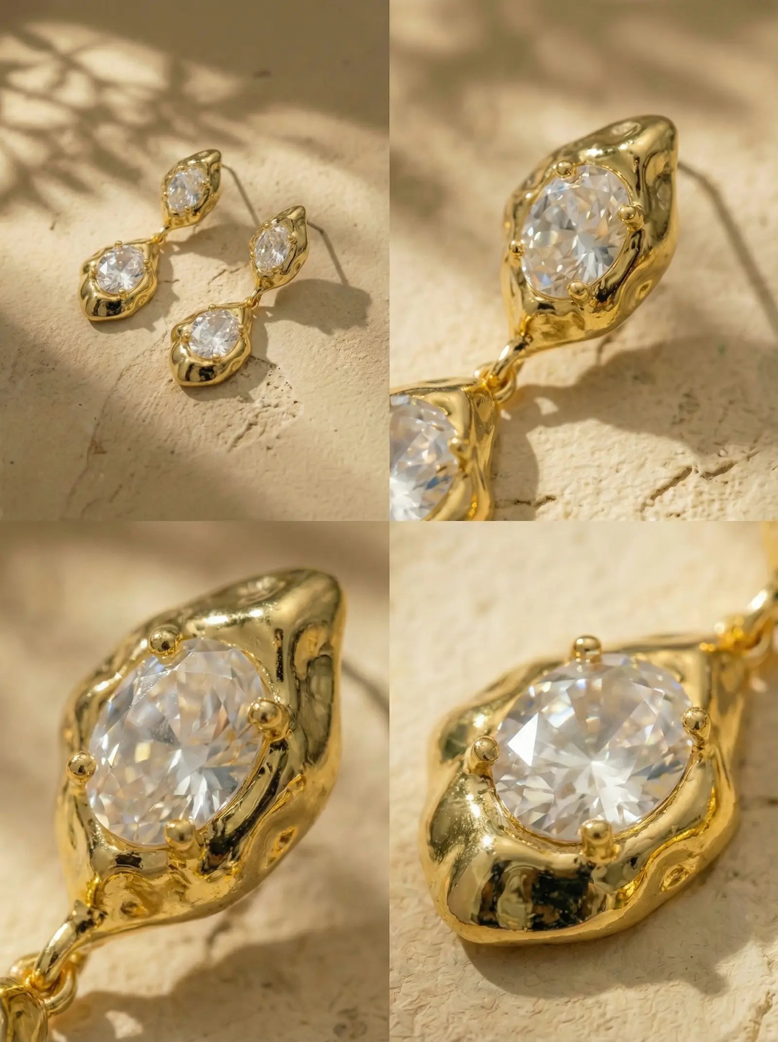 Hammered Gold Lava Earrings with Zircon