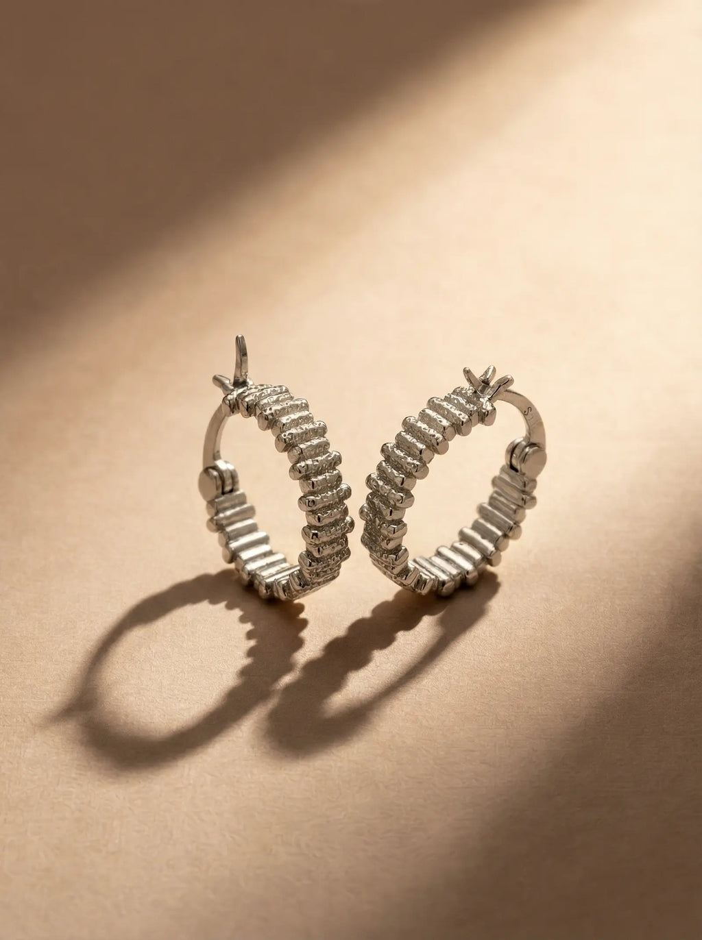 S925 Sterling Silver Textured Hoop Earrings