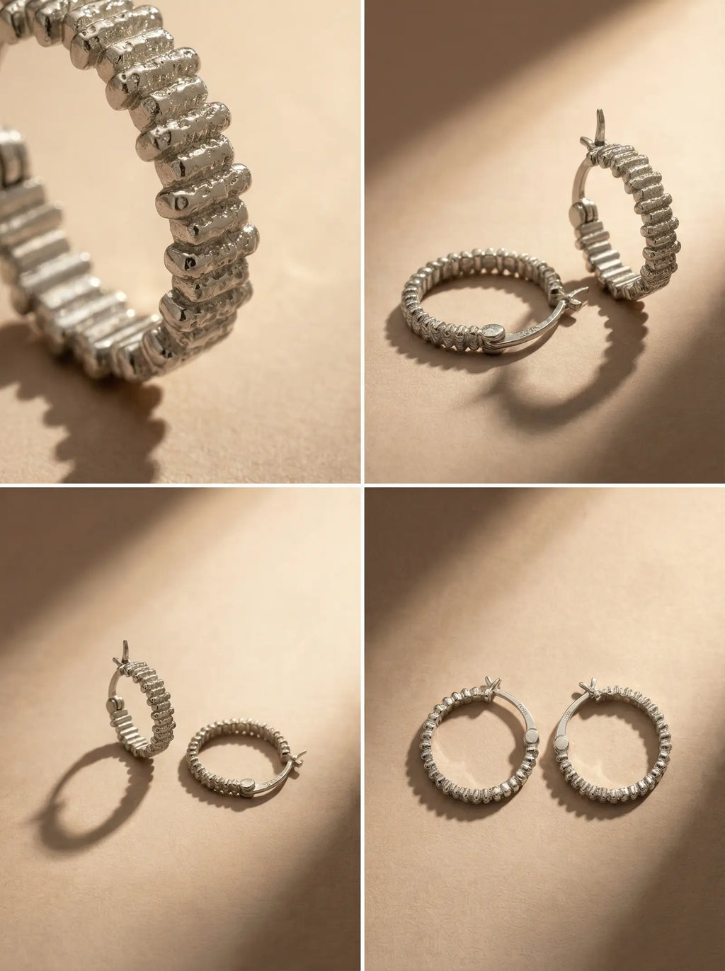 S925 Sterling Silver Textured Hoop Earrings