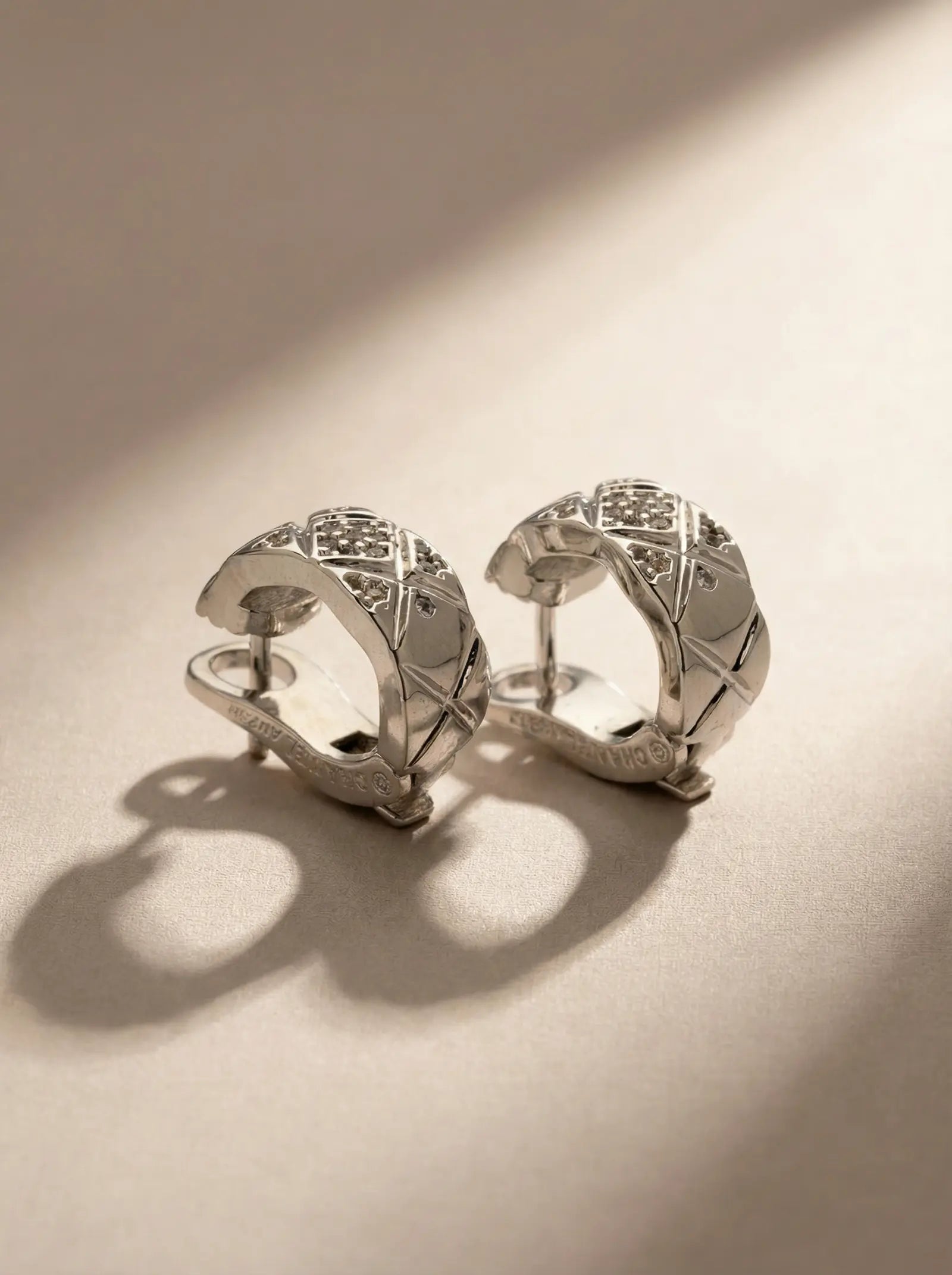 S925 Sterling Silver Quilted Hoop Earrings