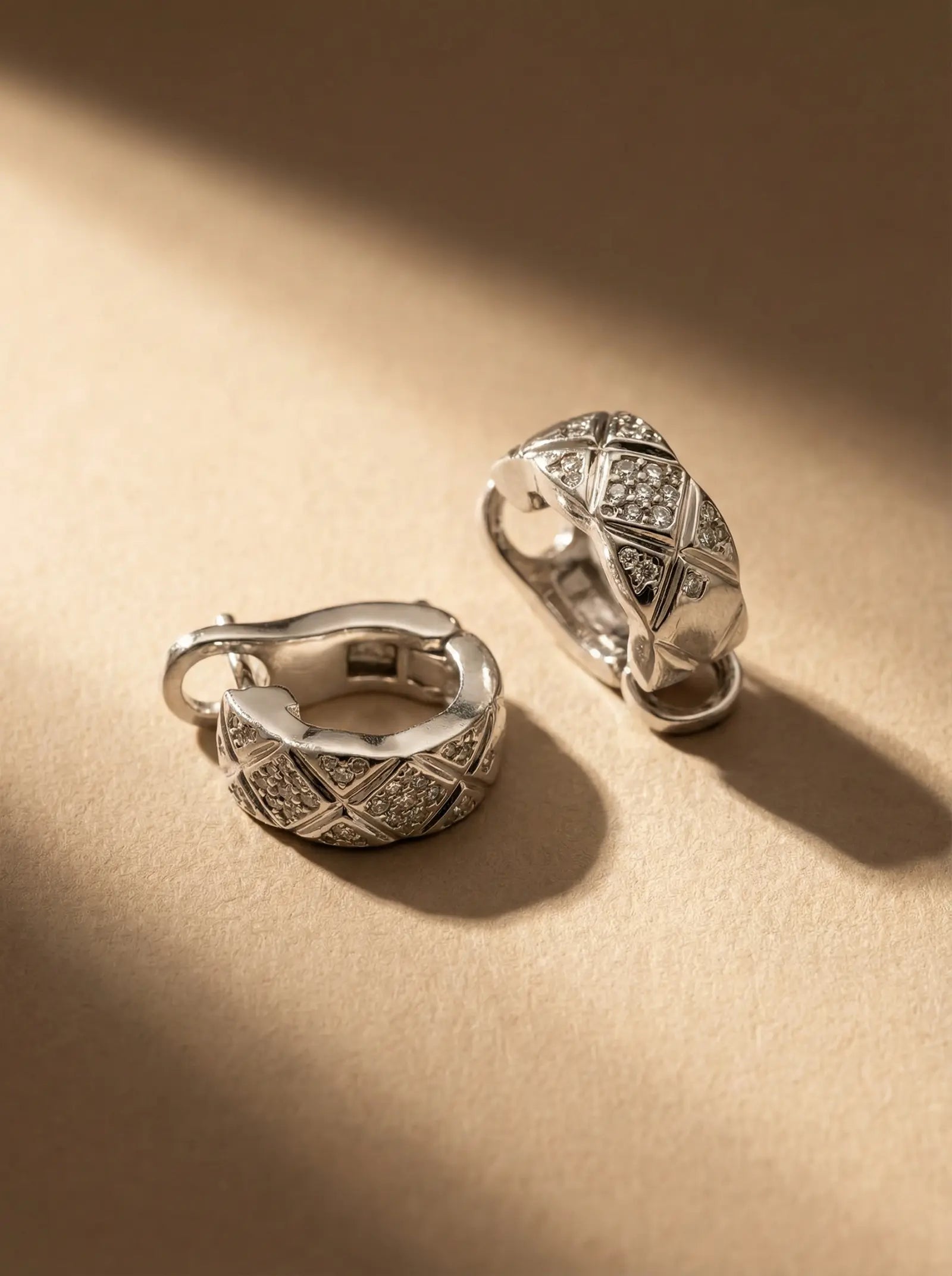 S925 Sterling Silver Quilted Hoop Earrings