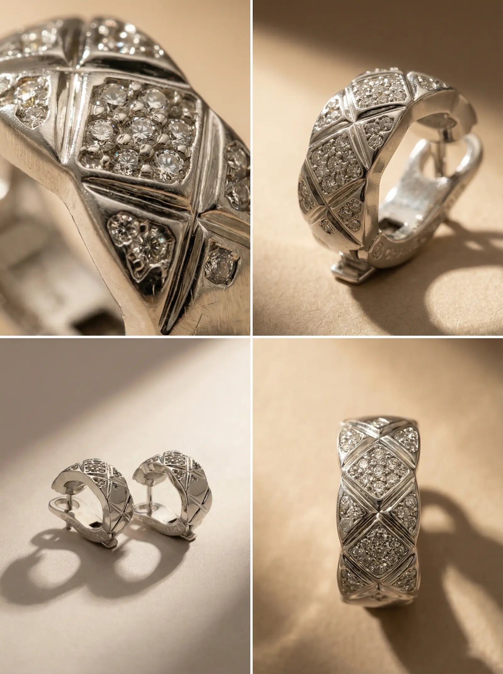 S925 Sterling Silver Quilted Hoop Earrings