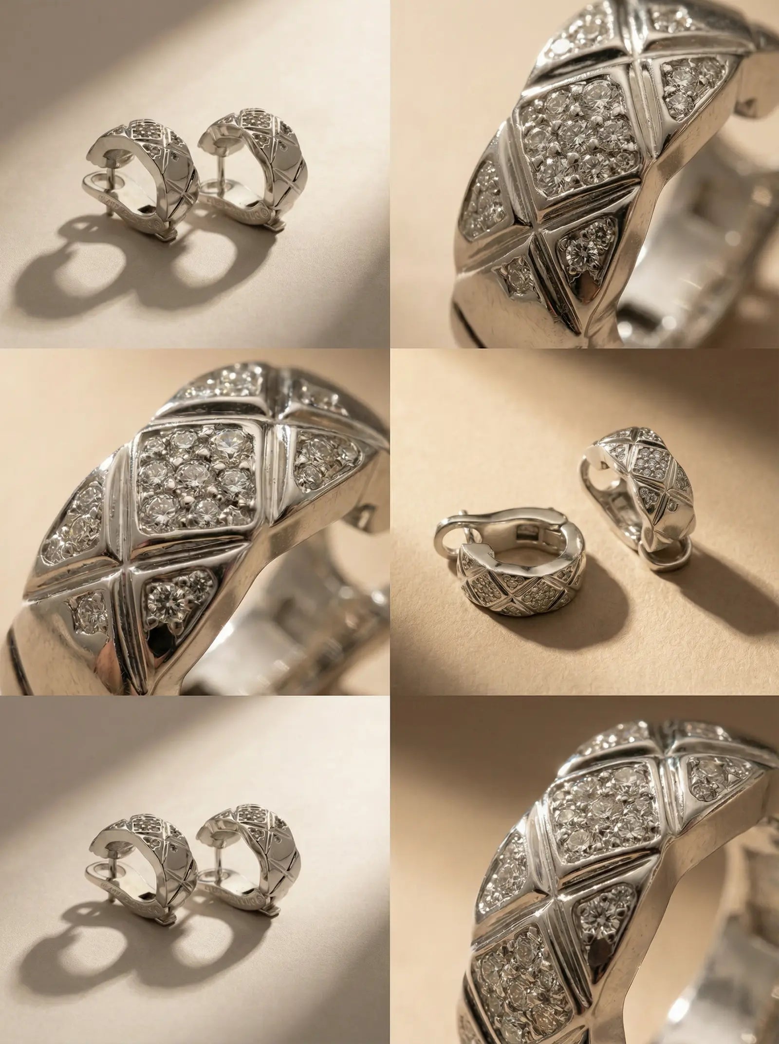 S925 Sterling Silver Quilted Hoop Earrings