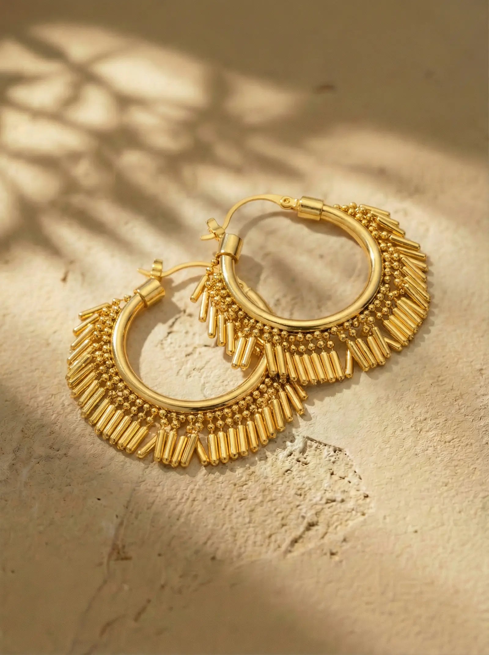 Vintage Gold Tassel Hoop Earrings