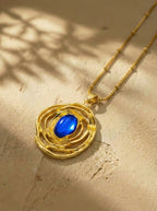 Vintage Gold Nest Necklace with Royal Blue Stone
