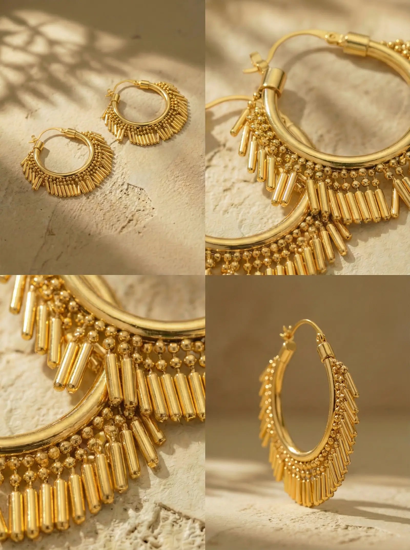 Vintage Gold Tassel Hoop Earrings