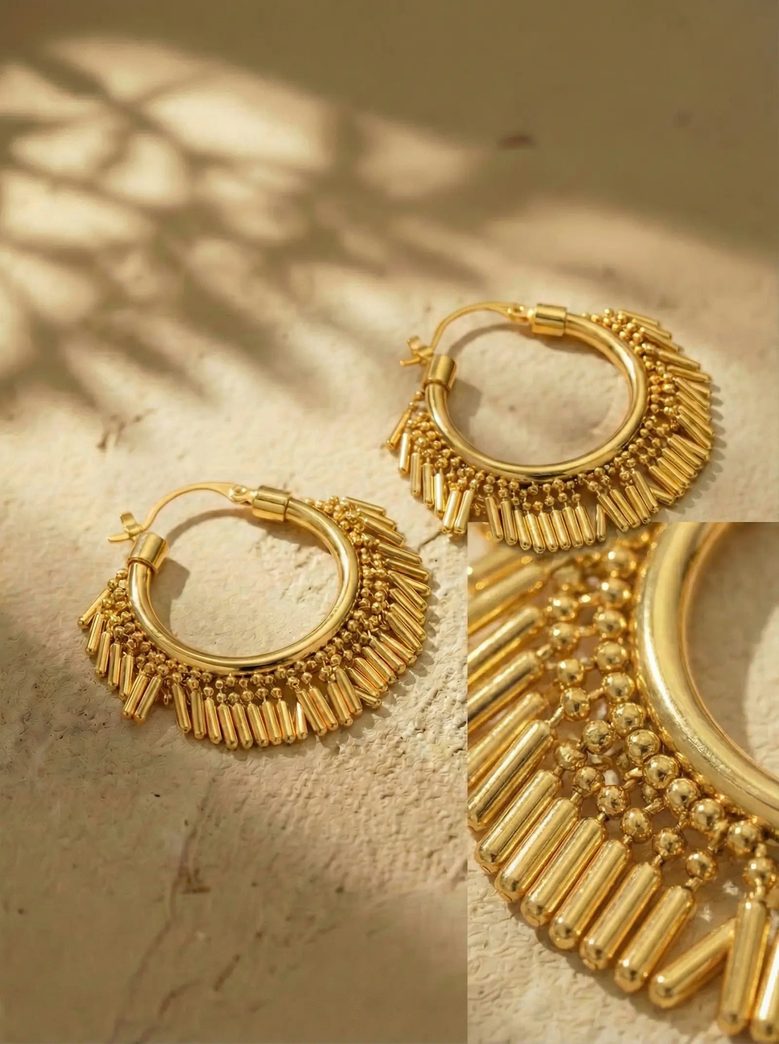 Vintage Gold Tassel Hoop Earrings