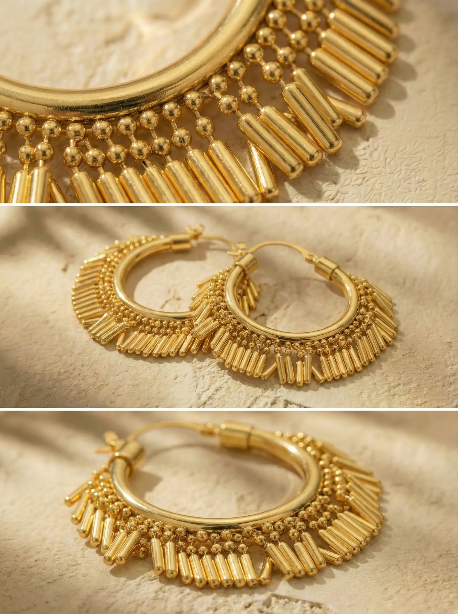 Vintage Gold Tassel Hoop Earrings