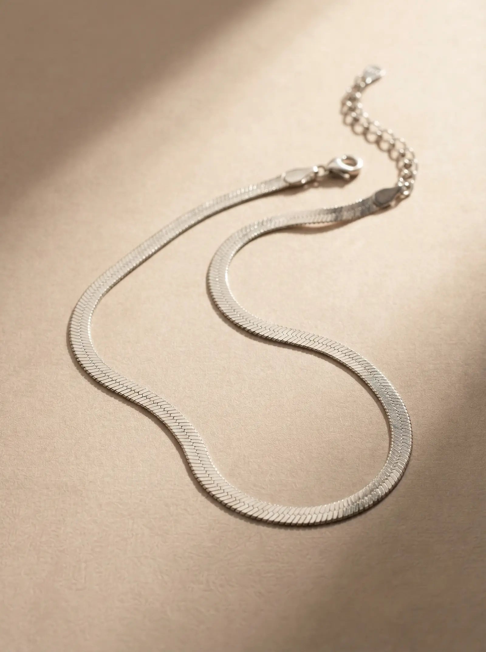 S925 Silver Flat Snake Chain Necklace (Herringbone)
