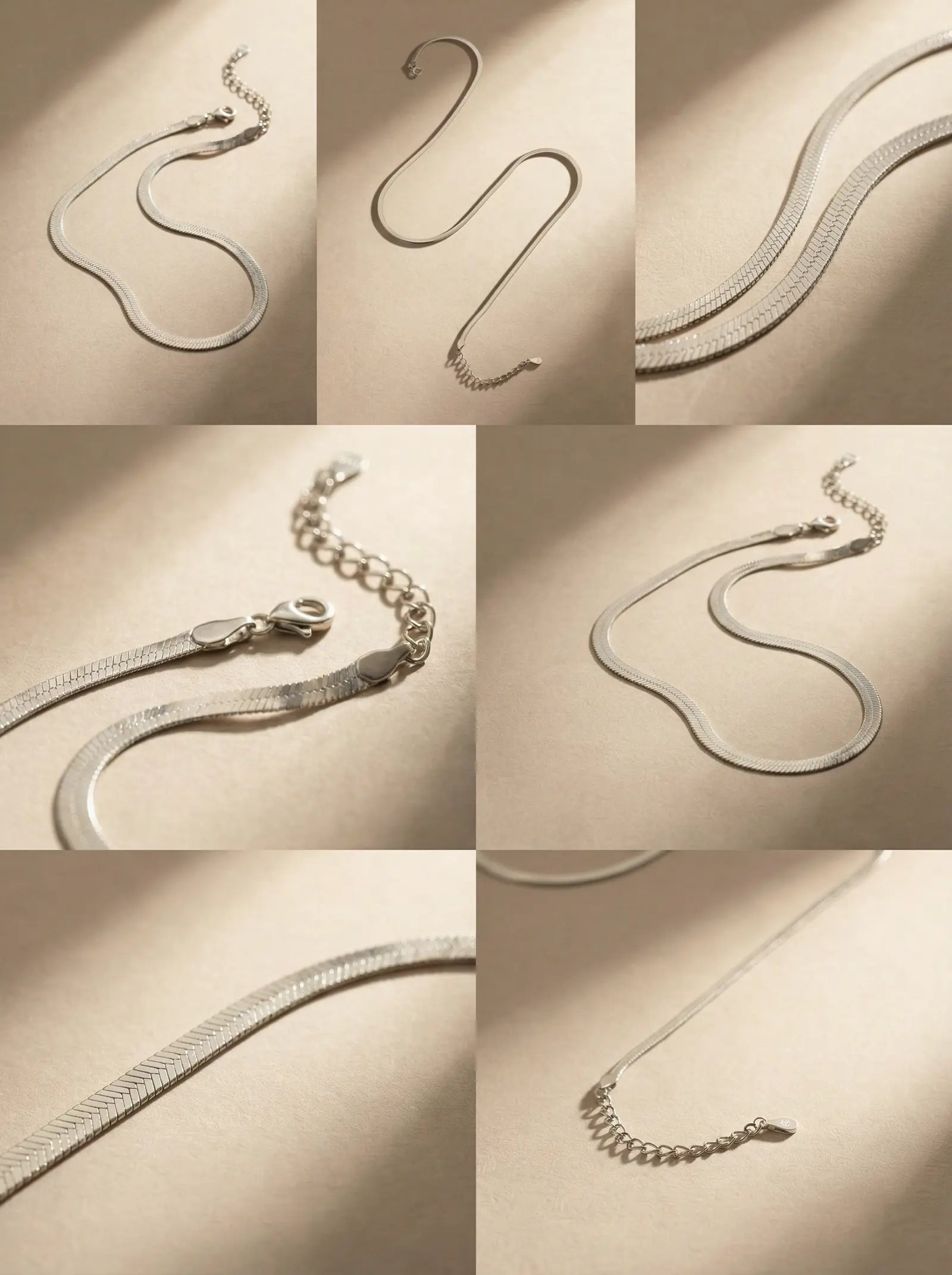 S925 Silver Flat Snake Chain Necklace (Herringbone)