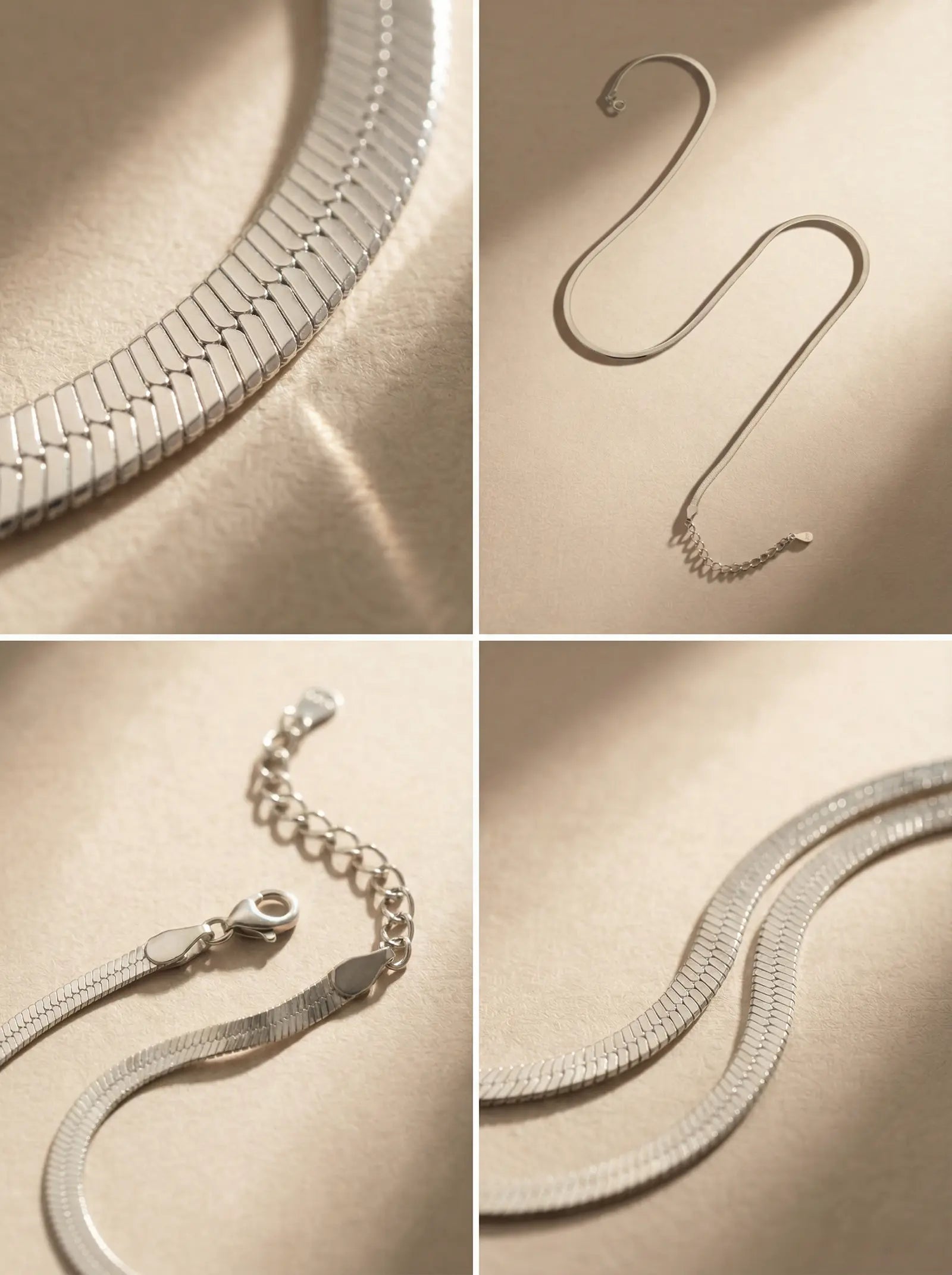 S925 Silver Flat Snake Chain Necklace (Herringbone)