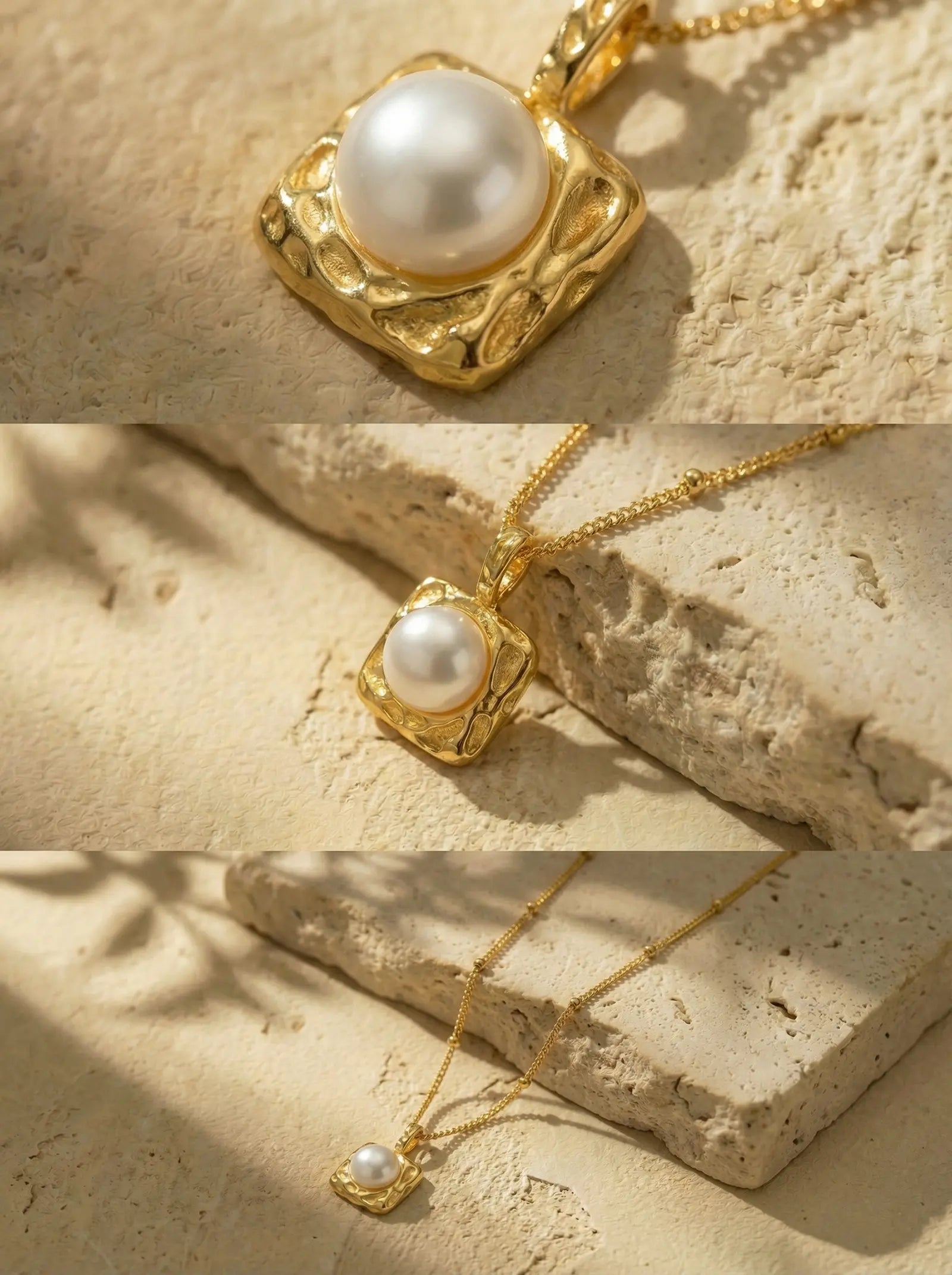 S925 Silver Vintage Square Pearl Necklace (Natural Freshwater)