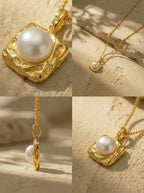S925 Silver Vintage Square Pearl Necklace (Natural Freshwater)