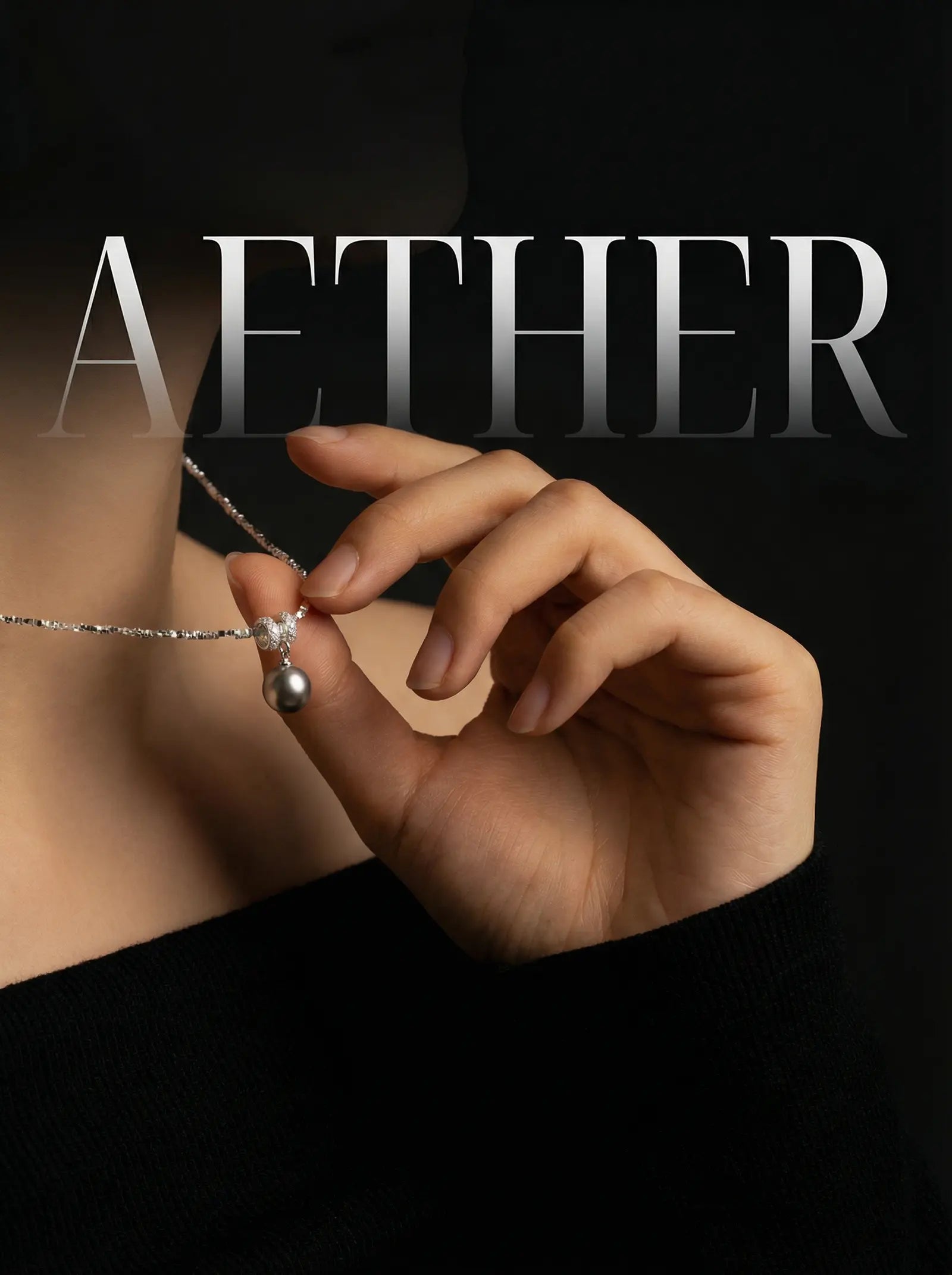 S925 Silver Crushed Silver Necklace with Grey Pear