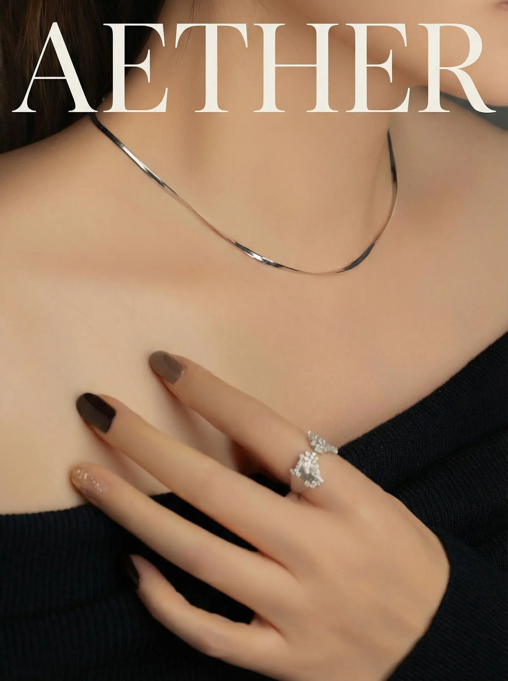 S925 Silver Flat Snake Chain Necklace (Herringbone)