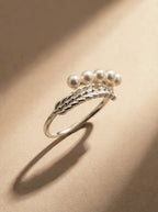 S925 Silver Wheat & Pearl Ring (Adjustable)